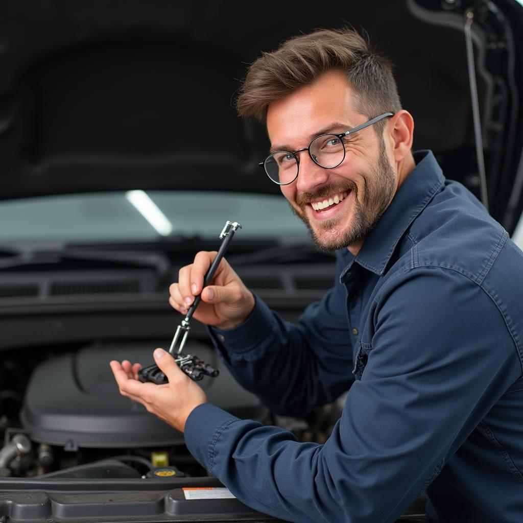 Mechanic finding a creative solution to a car problem