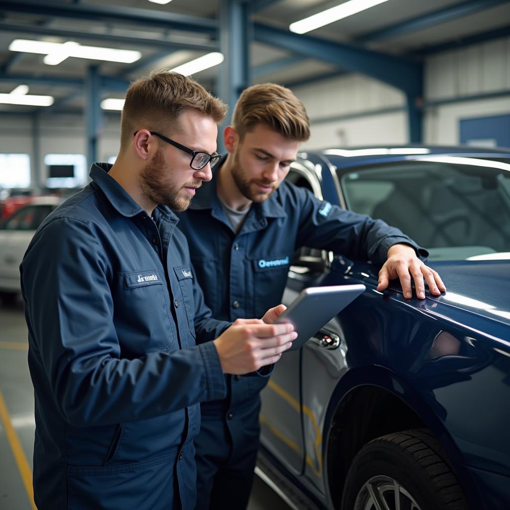 Customer Discussing Car Repair with a Technician