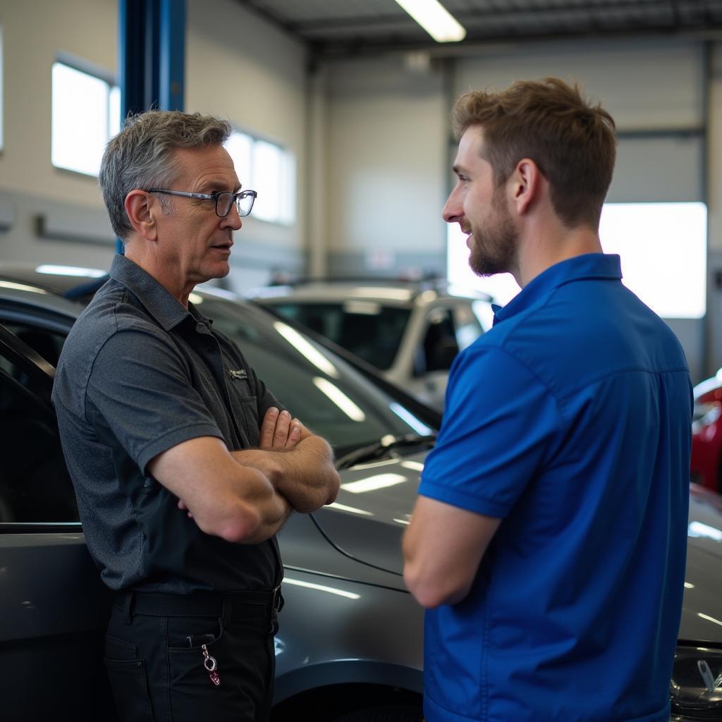 Customer Consulting with Technician at Mill Lane Leigh Car Body Shop