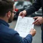 Customer reviewing a car repair estimate in Newtown