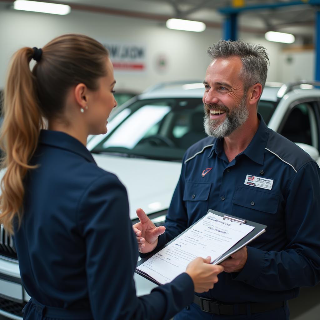 Customer consulting with a service advisor