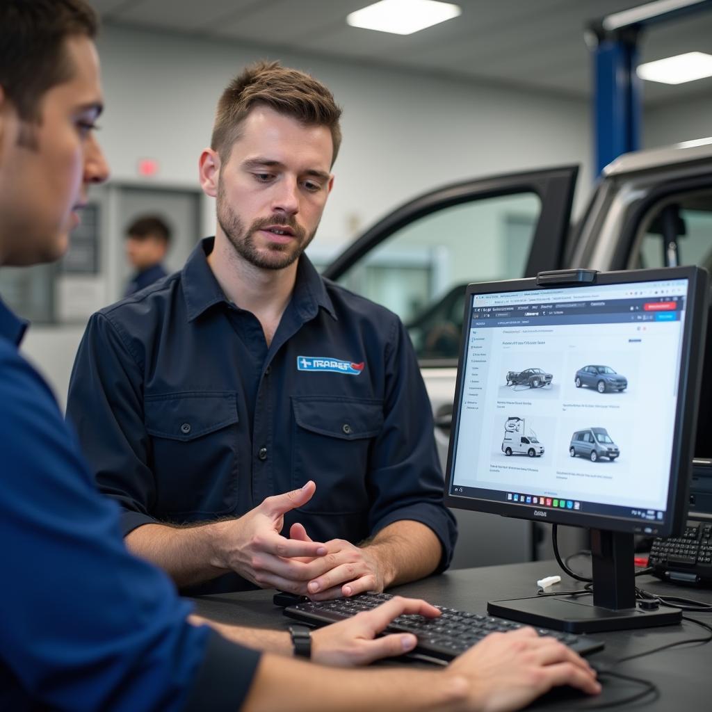 Customer Discussing Car Window Repair Options with Gerber Advisor