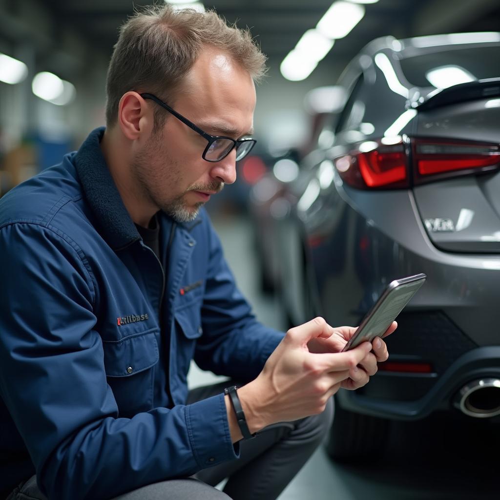 Customer reading online reviews for a car body repair supplier in Colchester