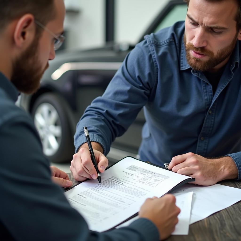 Customer Signing Car Repair Documents