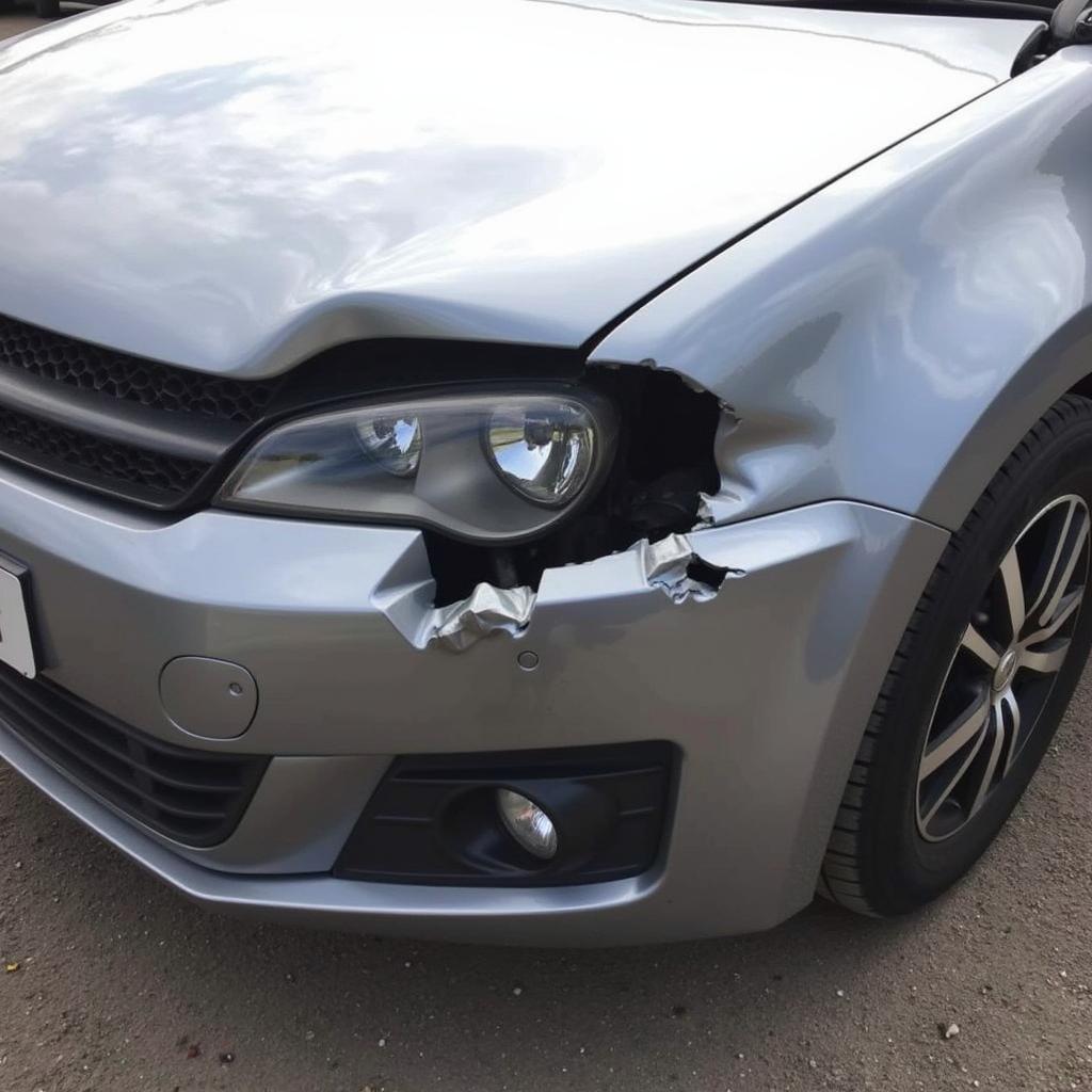 A severely damaged car bumper in Knutsford that likely needs replacing