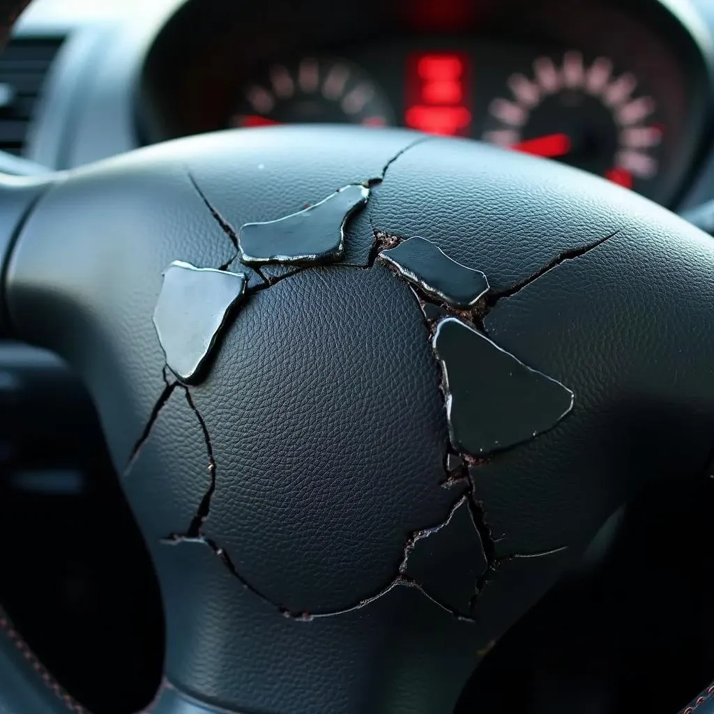 Damaged car dash airbag cover