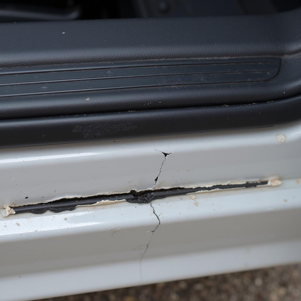 A close-up image of a damaged car door seal