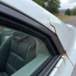 Damaged Car Window Channel Showing Cracks and Wear