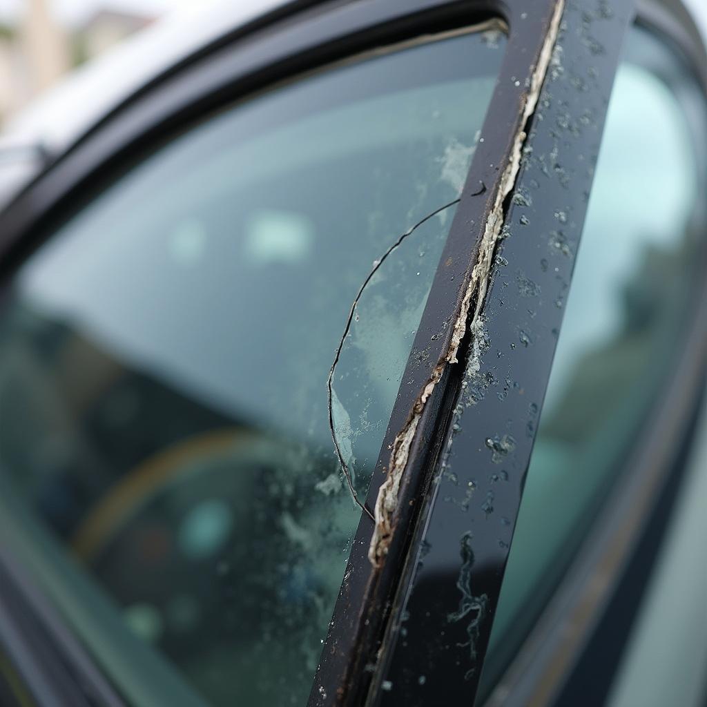 Car Window Seal Showing Cracks and Damage