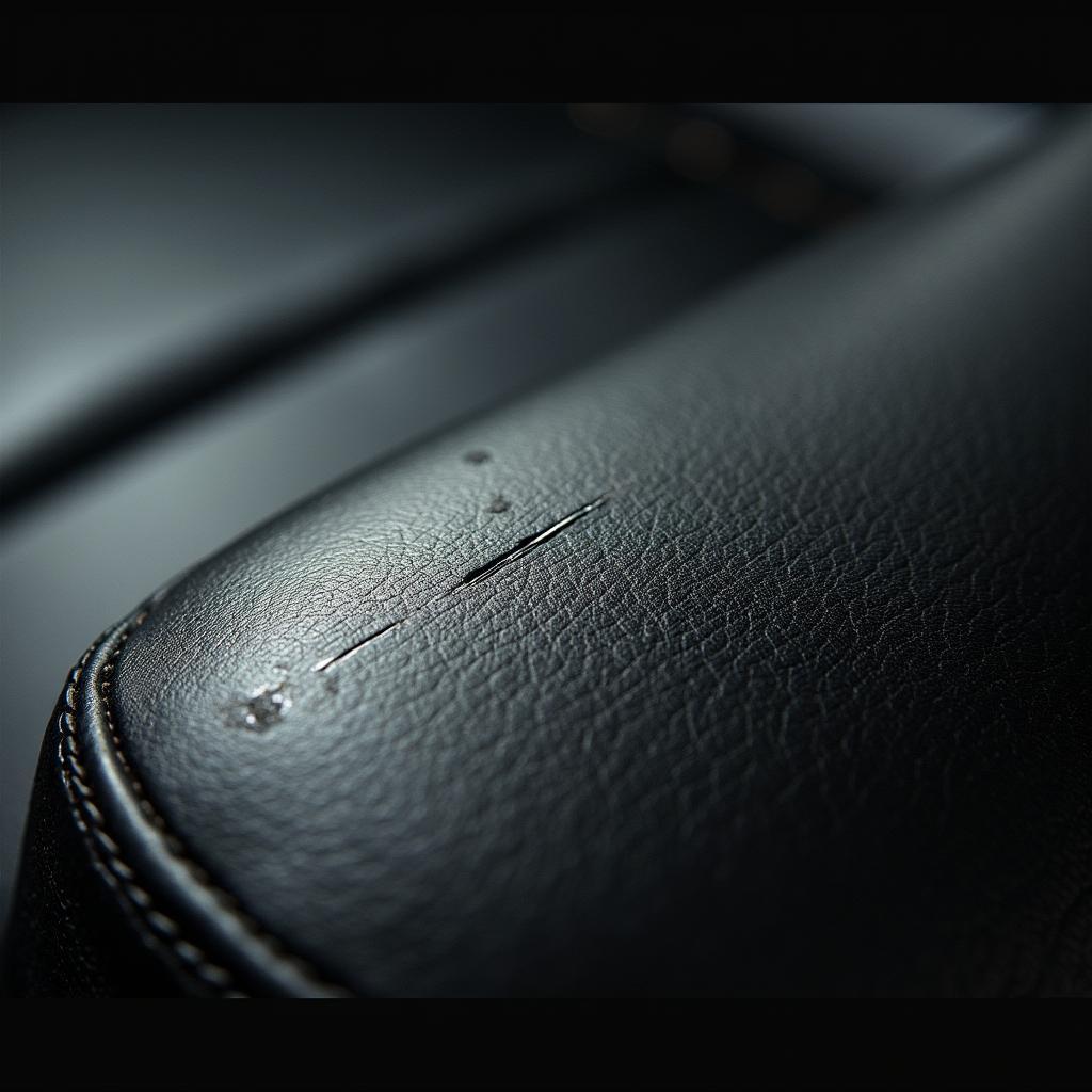 Deep Scratch on Black Leather Car Seat