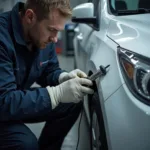 Technician repairing a dent in Isle of Wight