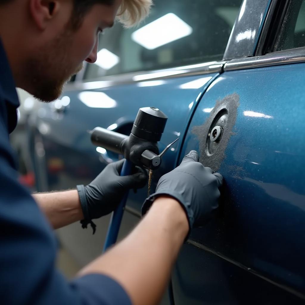 Technician performing dent repair in W12 9LT