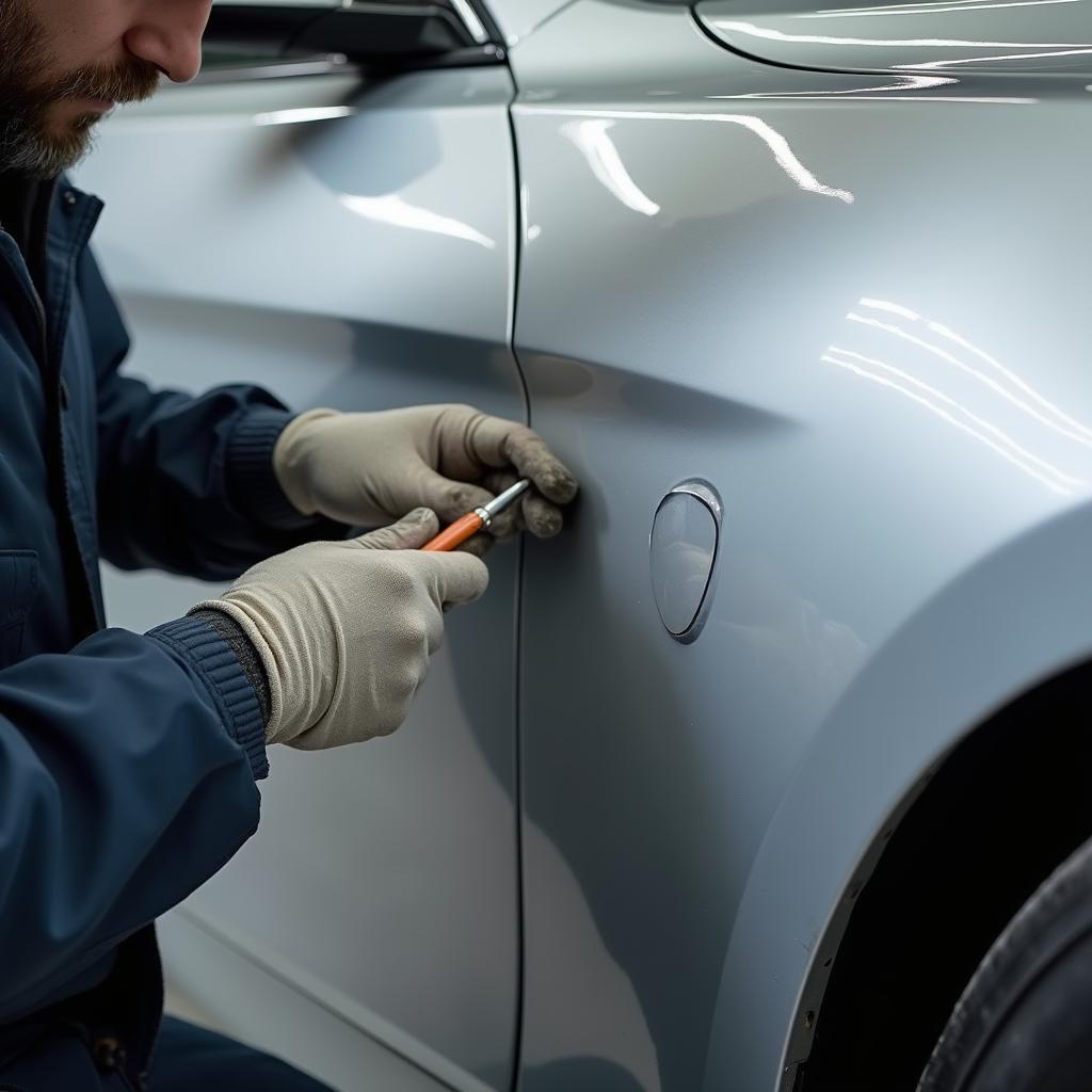 Car with Scratch Being Repaired