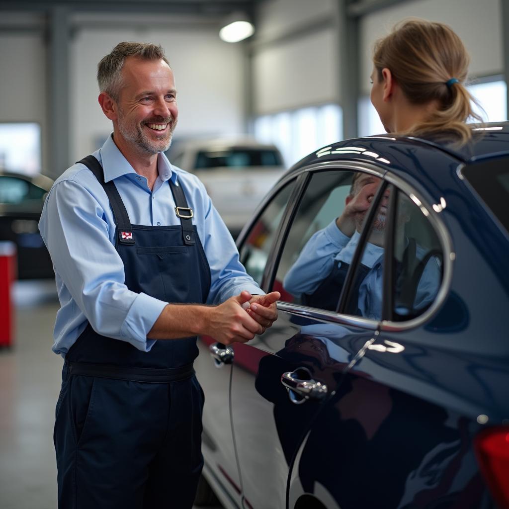 Customer picking up their repaired car in Derbyshire