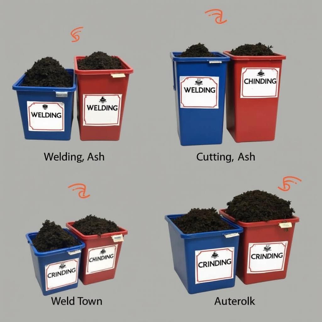 Containers with various ash types labeled for safe disposal