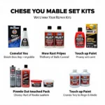 Various car paint corrosion repair kits on display