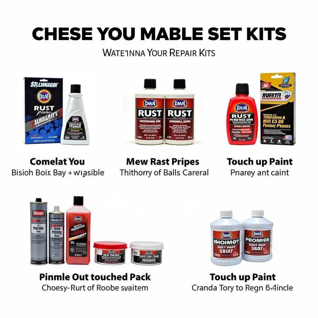 Various car paint corrosion repair kits on display