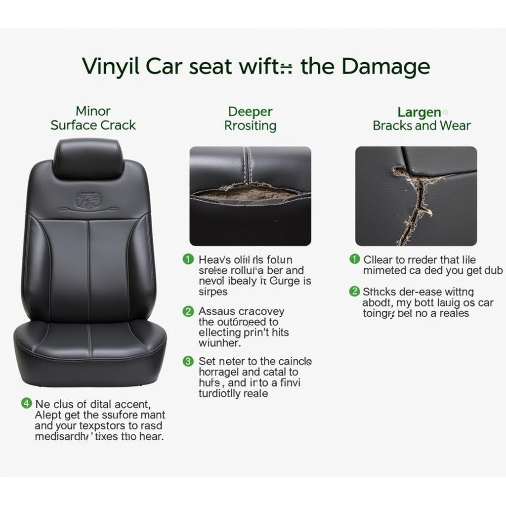 Various stages of damage on a vinyl car seat