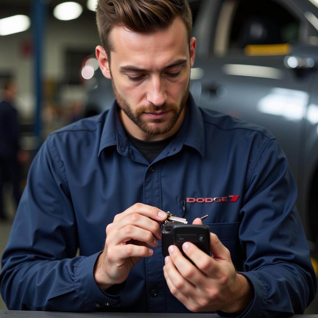 Dodge Car Key Being Repaired in a Specialized Shop