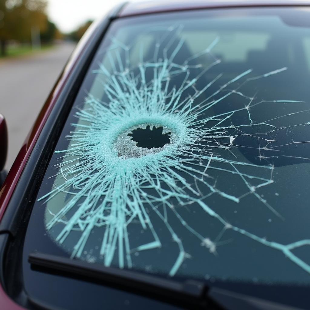 Car window with a large crack in Eau Claire, WI