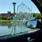 Car window with a large crack in Edmond, OK