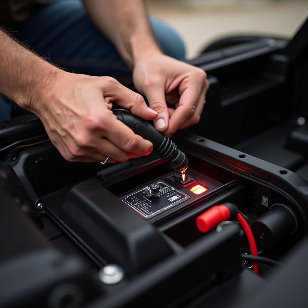 Inspecting the Battery of an Electric Ride On Car