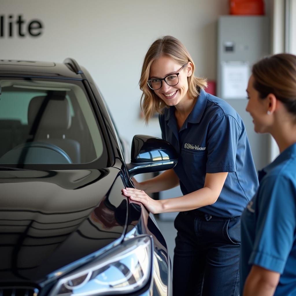 Happy Customer Receiving Their Repaired Car at Elite Car Body