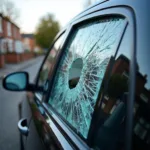 Broken car window in Leeds requiring immediate repair