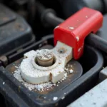 Corroded car battery terminals in a garage in Lisburn