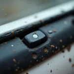 Close-up of a worn-out car window button