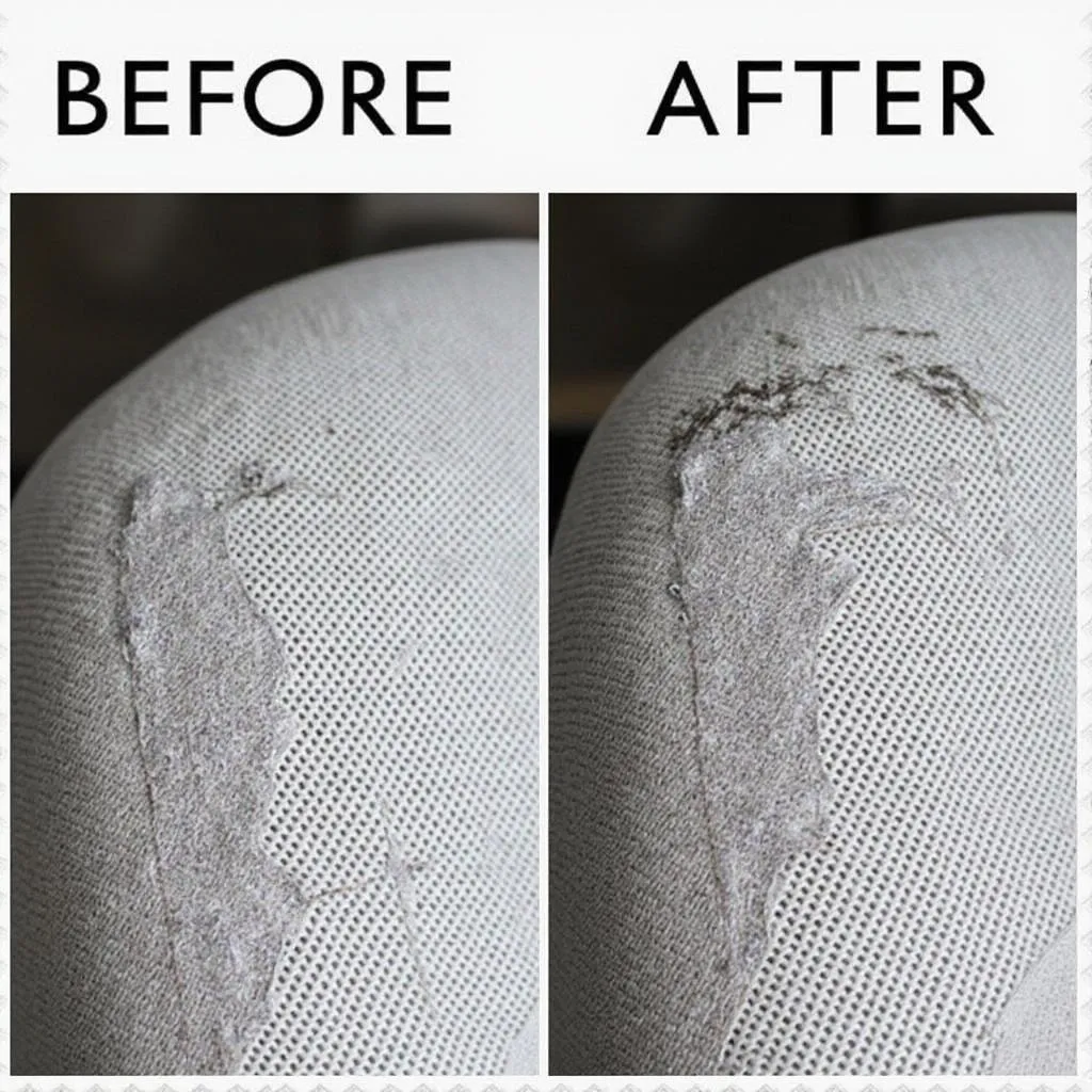 A successfully repaired car seat using a car seat repair kit fabric. 