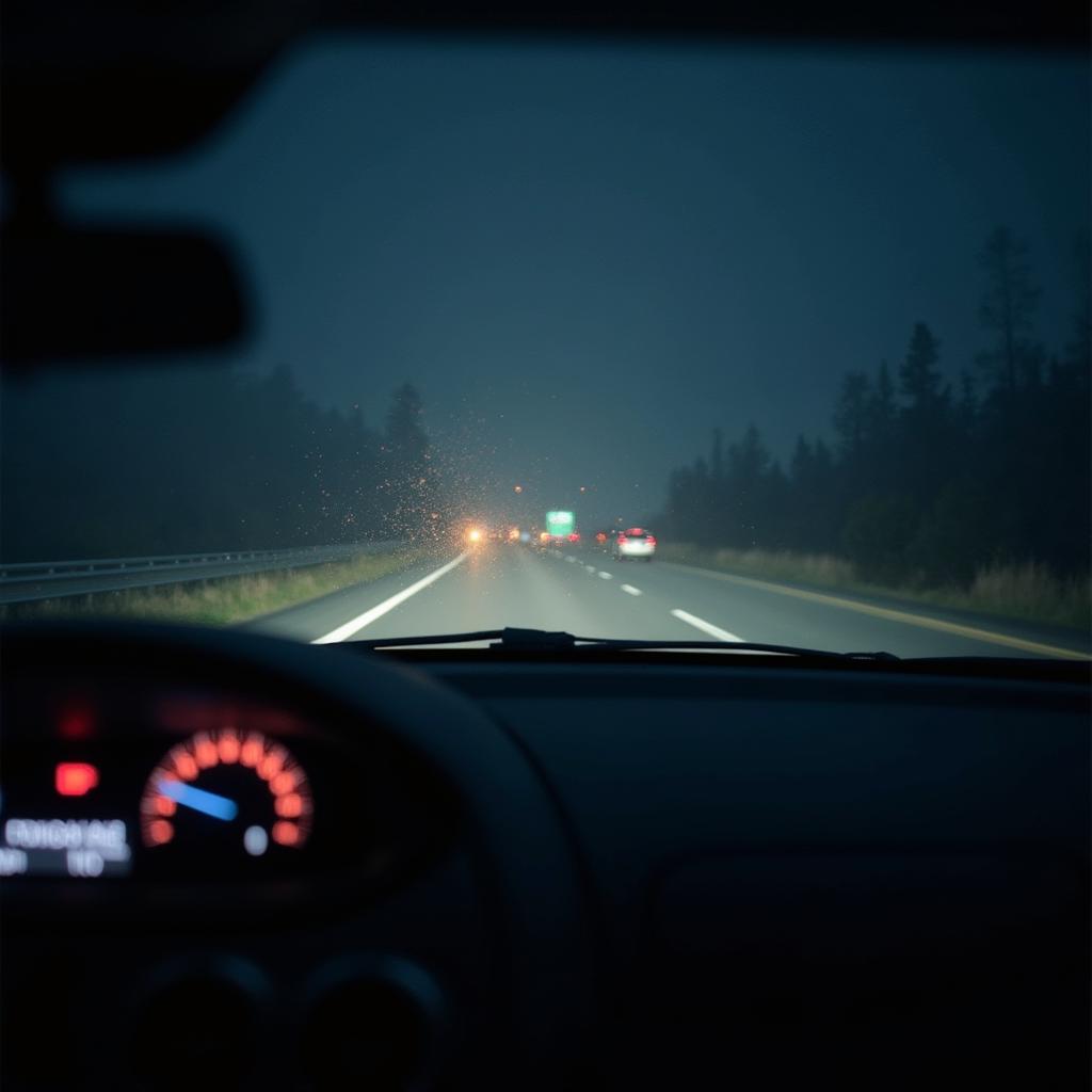 foggy car window at night