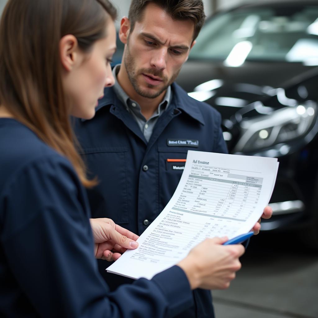 Car repair estimate being discussed in a Glasgow shop