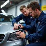 Halfords Technician Repairing Car Light