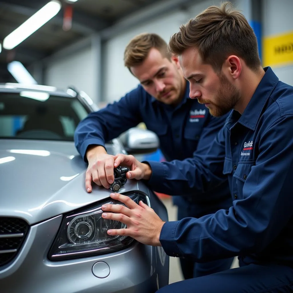 Halfords Technician Repairing Car Light