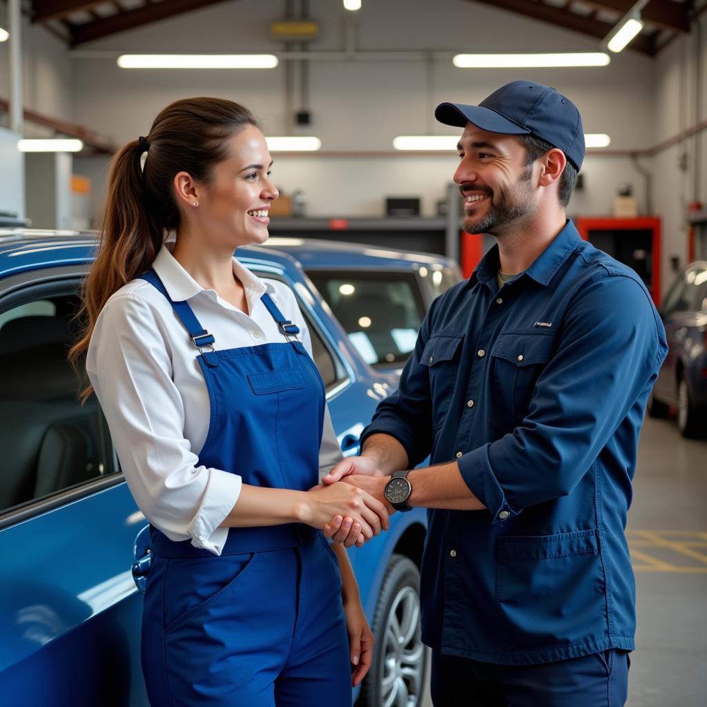 Satisfied Customer at Car Repair Shop