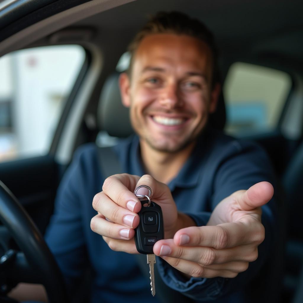 Happy Driver Collecting Repaired Car Kesgrave