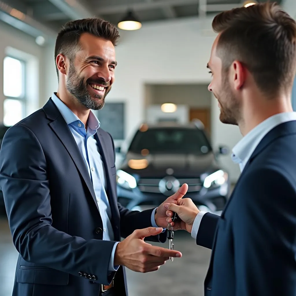 Happy Mercedes Owner Receiving Keys