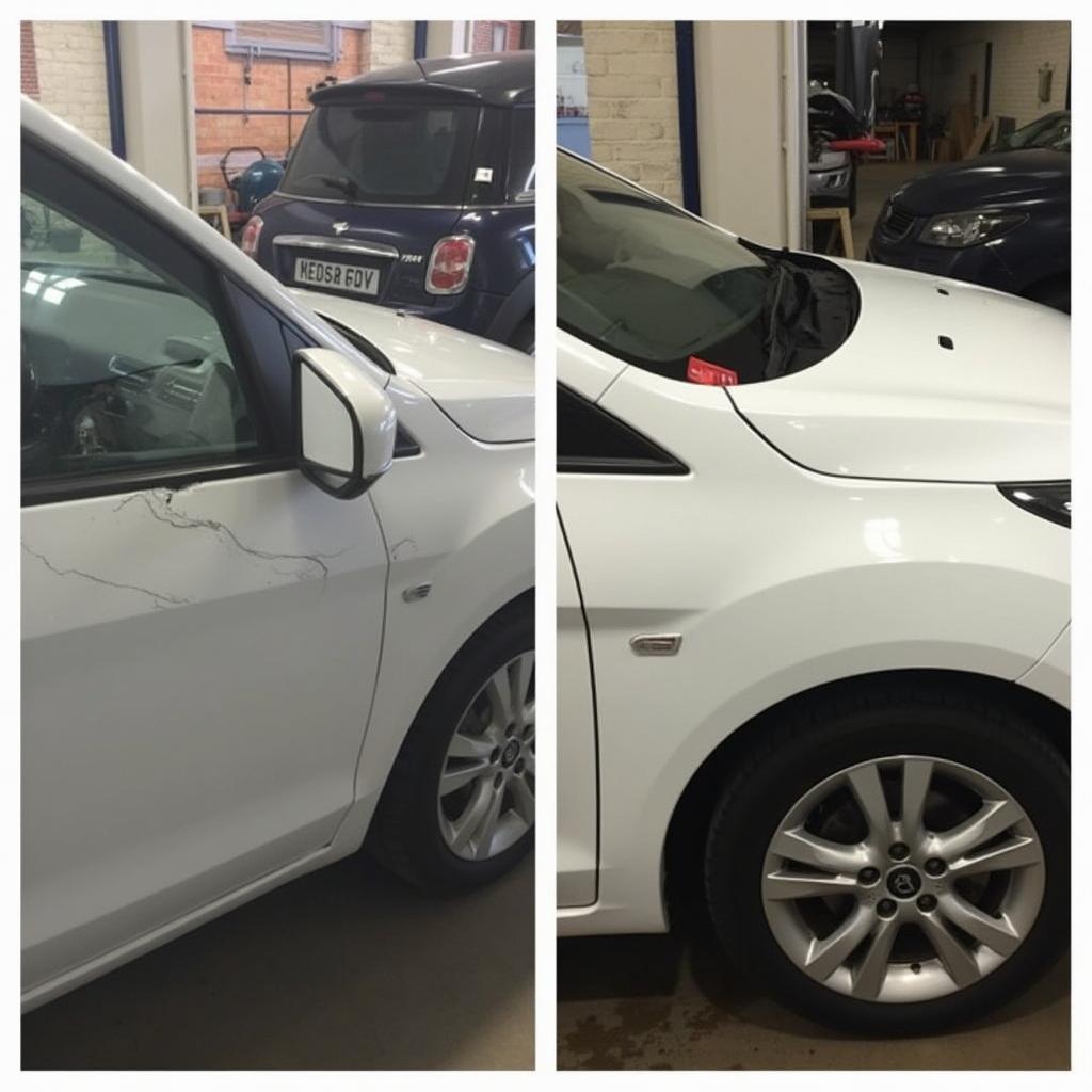 Before and after car bodywork repair in Hertford