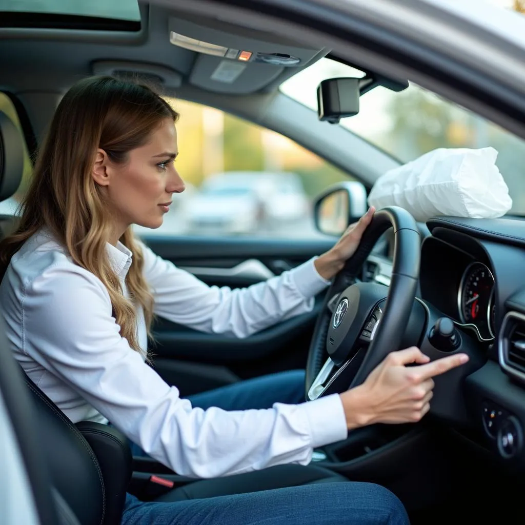 Insurance company representative assessing the damage of an airbag deployed car