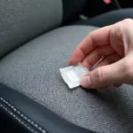 Applying an iron-on patch to a car seat