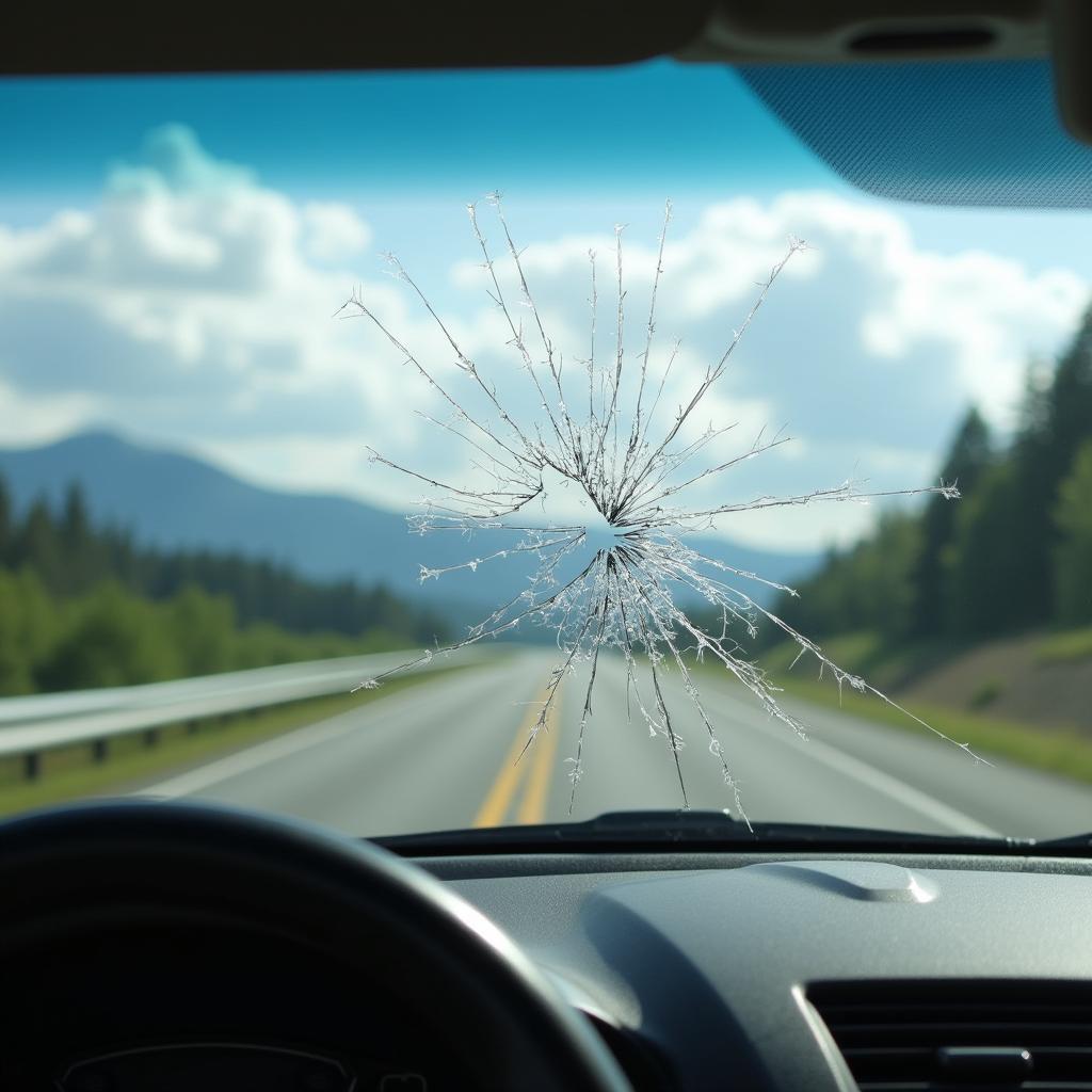 Car window with a significant crack