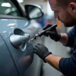 Kwik Fit technician repairing a dent