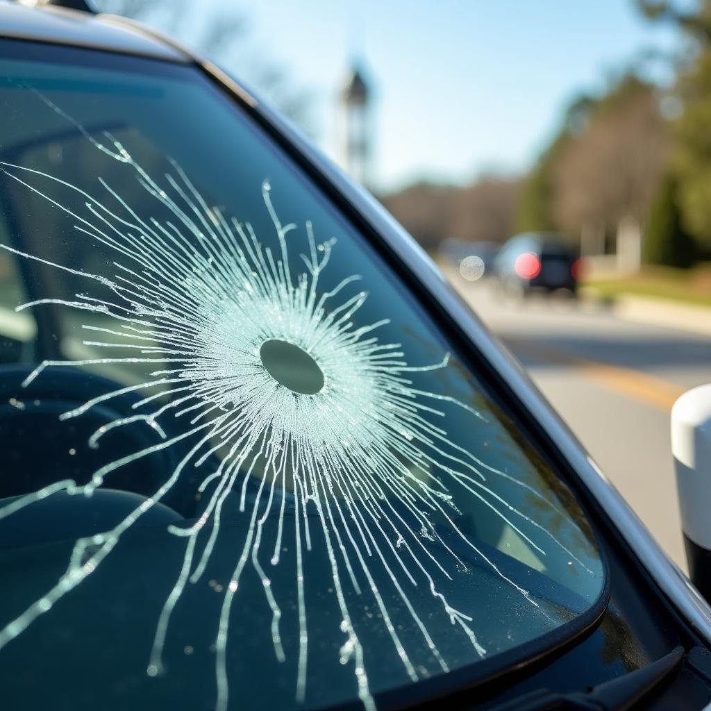 Car window damage from a rock chip in Lancaster, SC