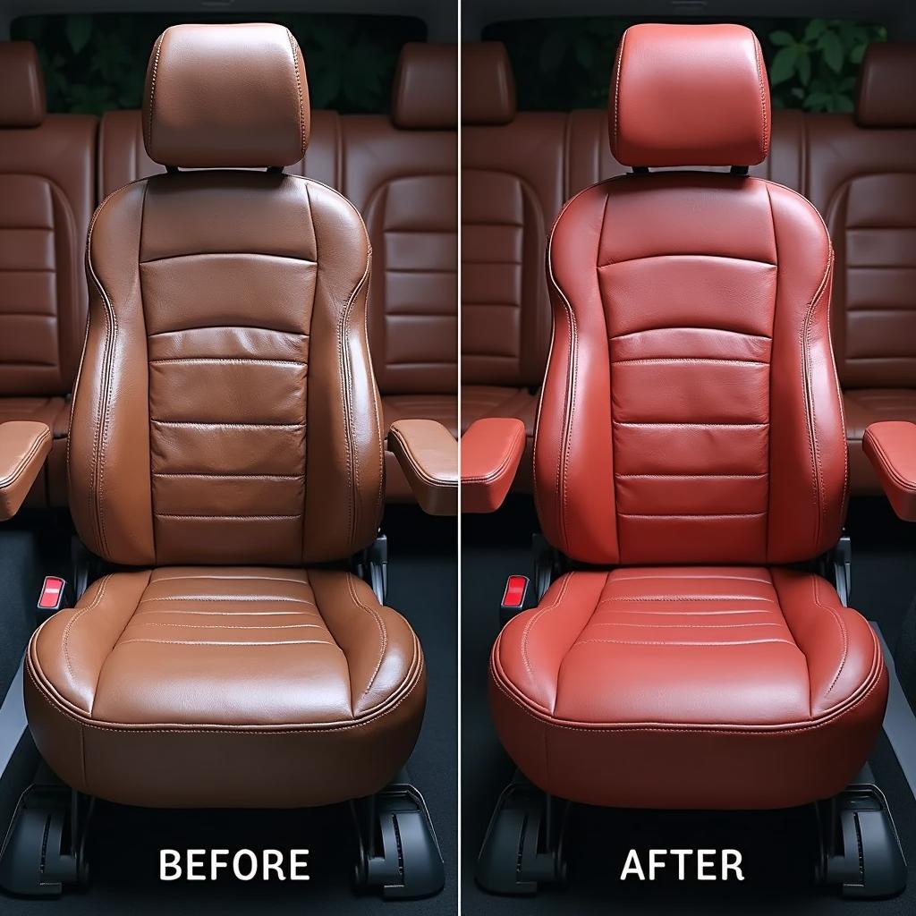 Before and After Car Leather Seat Repair Dye Application