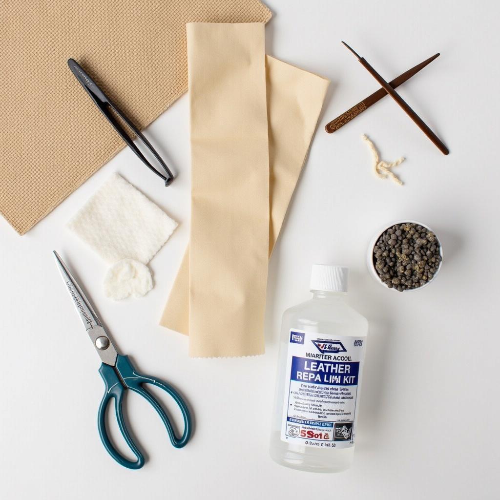 Leather repair kit and essential tools for fixing a ripped car seat