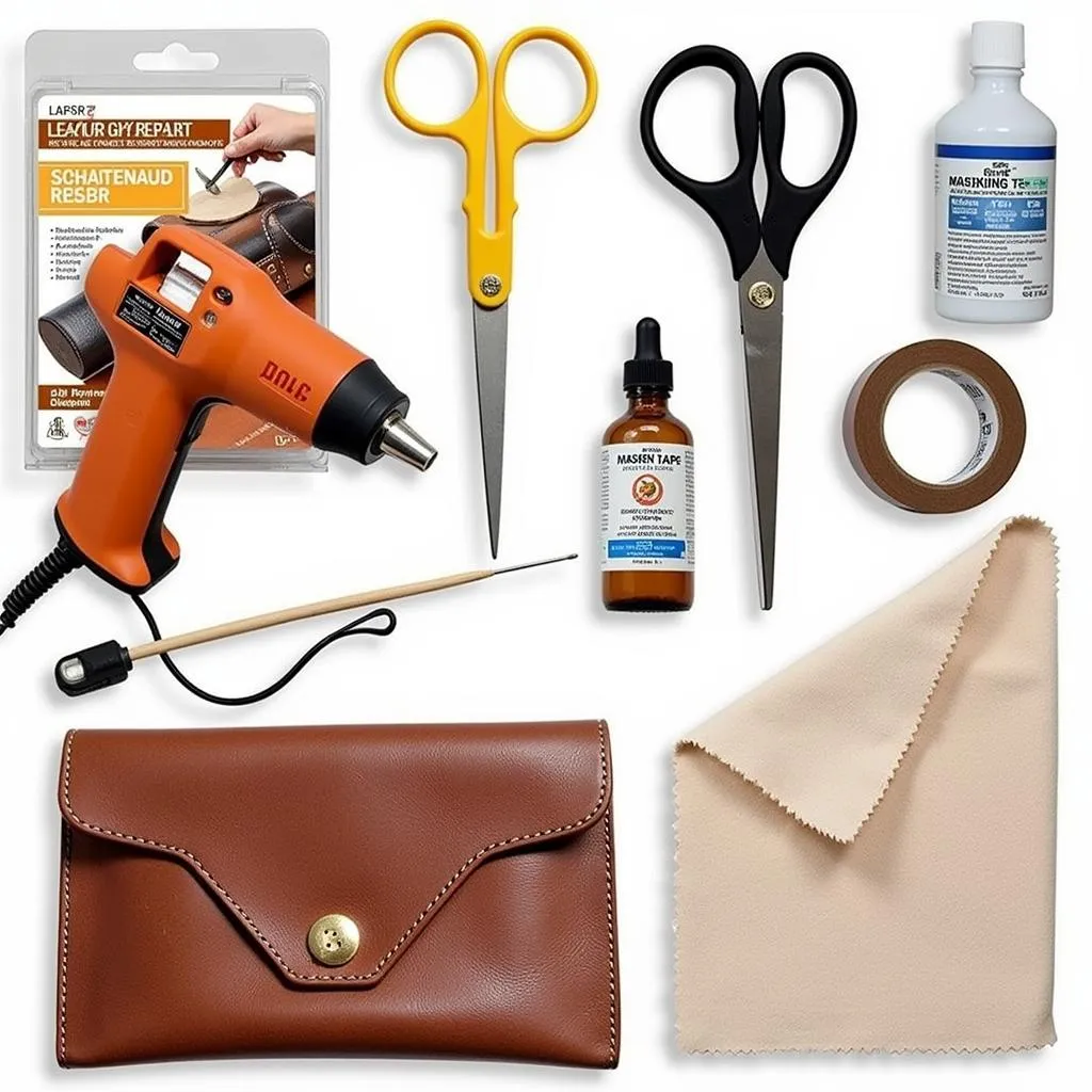 Leather repair kit and essential tools for fixing a car seat