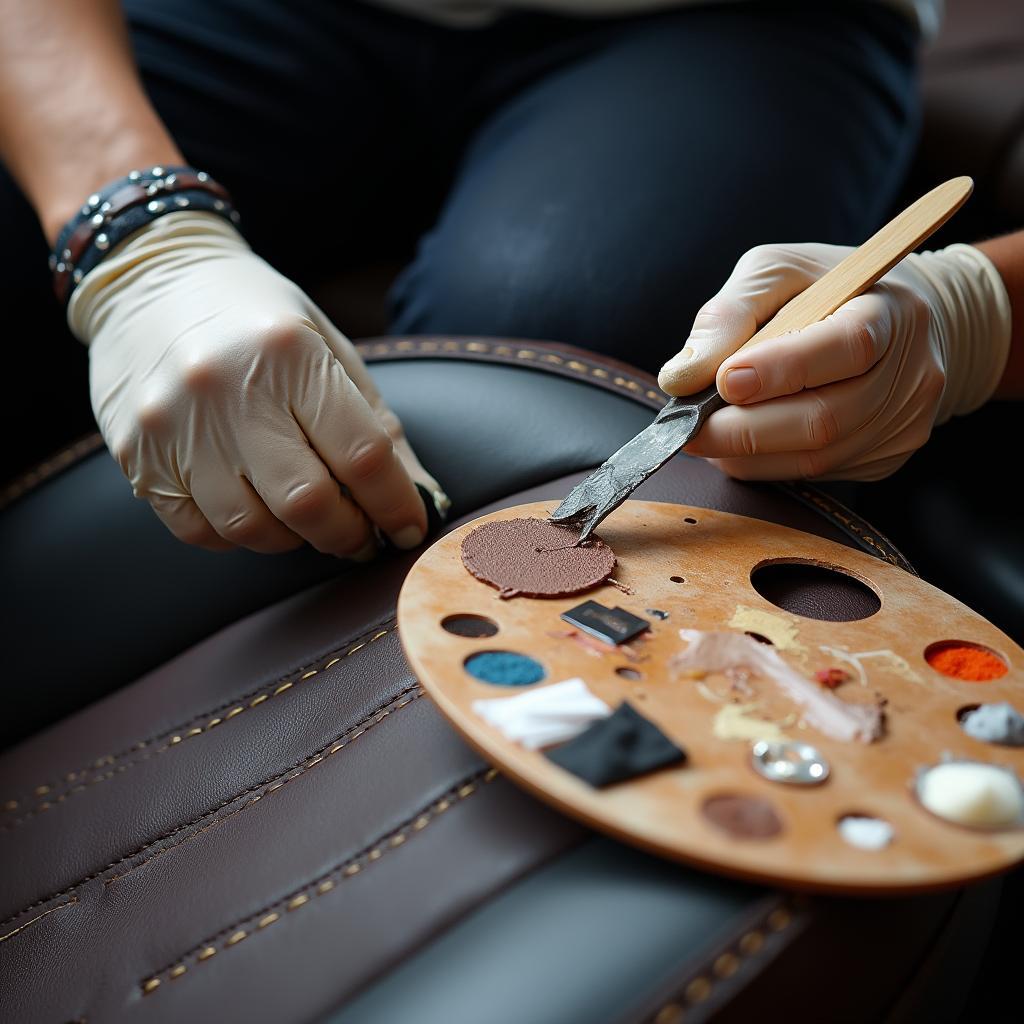 applying-leather-filler-to-car-seat