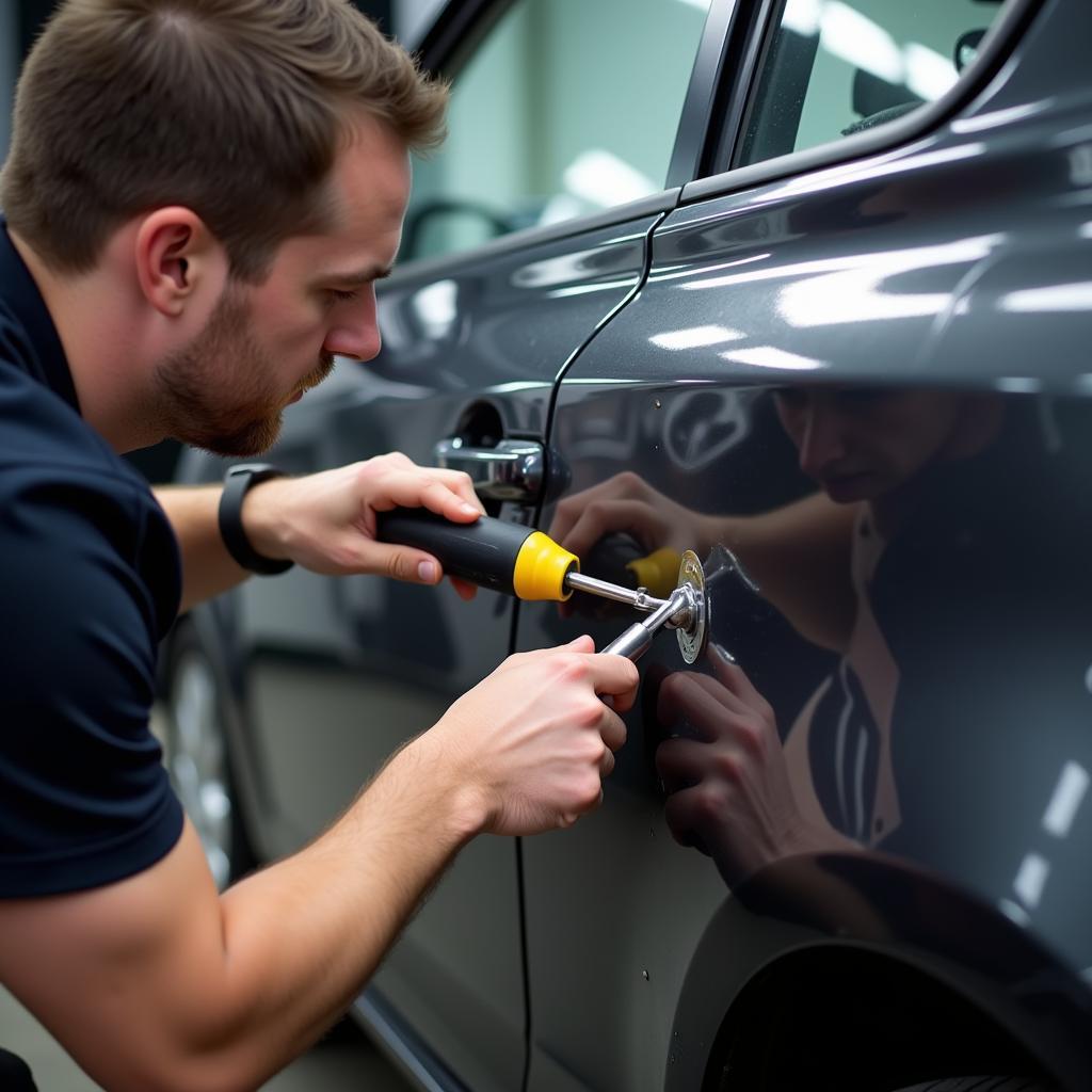 Car body repair in Leicestershire addressing a dent