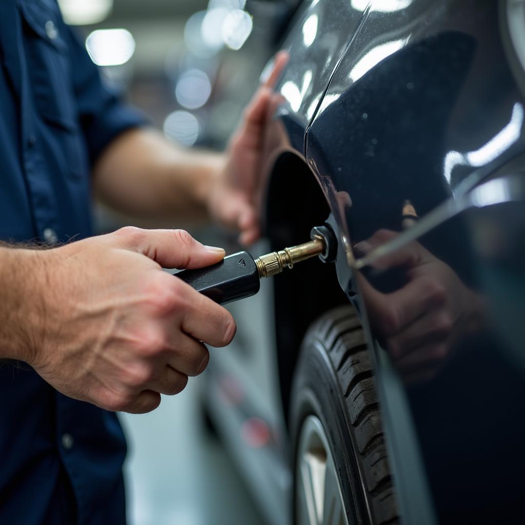 A skilled car repair technician in Leominster utilizes specialized tools for precise repairs